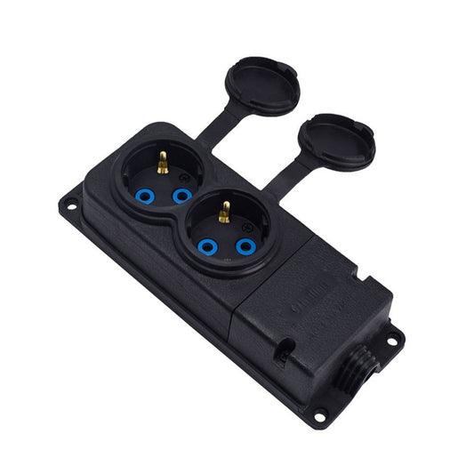 Kaksoiskumipistorasia musta hermeettinen pinta-asennettu 250V, 16A, IP44, SCHUKO 2P+Z, 2KMP-F, Bylion