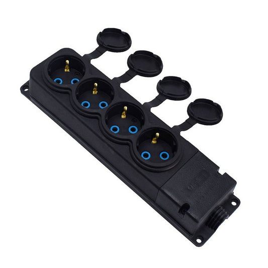 4x rubber socket "rubber" black with cover hermetic IP44, 250V, 16A, SCHUKO 2P+Z, 4KMP-F, Bylion
