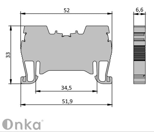 ONKA 4mm2 spring rail connector DIN rail connector 2-wire gray, 1020024