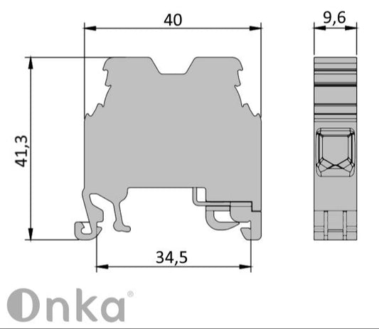 ONKA 10mm2 PE Ruuvikiskoliitin DIN-kiskoliitin 2-johtiminen harmaa, 1010221