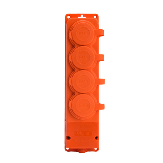 4x kumipistorasia "kumi" oranssi, suojus ilmatiivis IP44, 250V, 16A, SCHUKO 2P+Z, 4KMP-F-O, Bylion