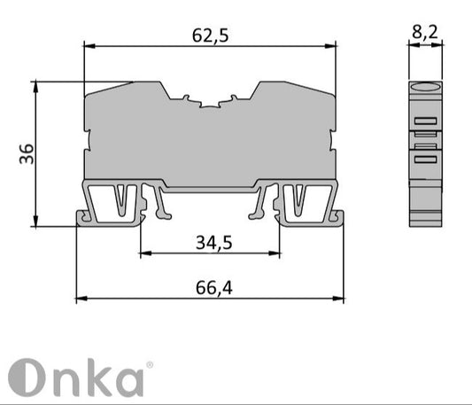 ONKA 6mm2 spring rail connector DIN rail connector 2-wire gray, 1020034