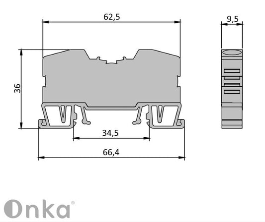 ONKA 10mm2 jousikiskoliitin DIN-kiskoliitin 2-johtiminen sininen, 1020047