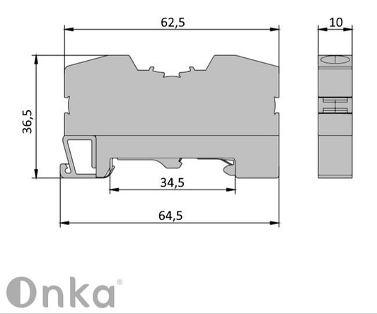 ONKA 10mm2 PE jousiliitäntäinen liitin DIN-kiskoliitin 2-johtiminen harmaa, 1020300