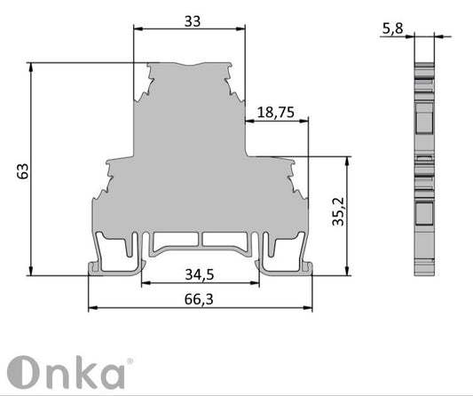 ONKA 2.5mm2, 2-level screw rail terminal DIN rail terminal 4-wire gray, 1010332