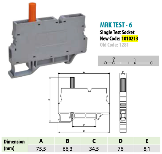 ONKA 6mm2 Screw rail terminal for DIN rail 2-wire screw rail terminal with gray test connector, 1010213
