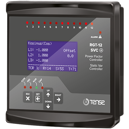 RGT-12SVC - Reaktiivisen tehon säädin 12-tasoinen +TCR RS485 ModBus RTU:lla.