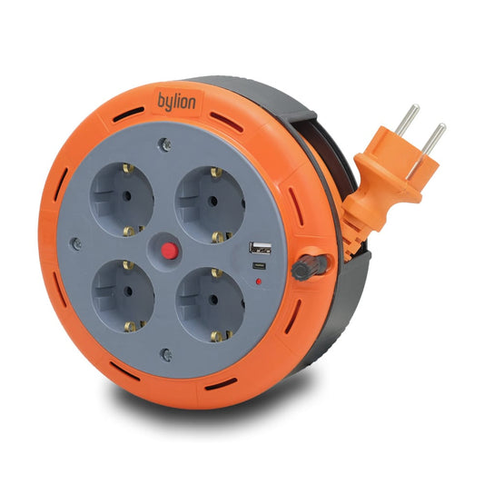 Kompakti jatkojohto, 4 pistorasiaa IP20 +USB + lämpösulake + lapsisulake, 5m kaapeli 3x1mm2, ranskalainen tyyppi (tappi), PHE-05310-E-USB