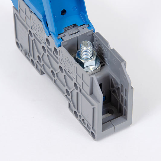 ONKA 50mm2 M8 screw rail connector DIN rail connector with protective cover, blue, 1030034