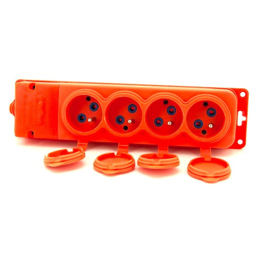 4x rubber socket "rubber" orange, hermetic cover IP44 250V, 16A, 2P+Z, French type E, 4KMP-EO, Bylion