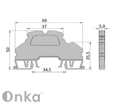ONKA 2.5 mm2, 2-level spring rail connector DIN rail connector 4-wire gray, 1020379