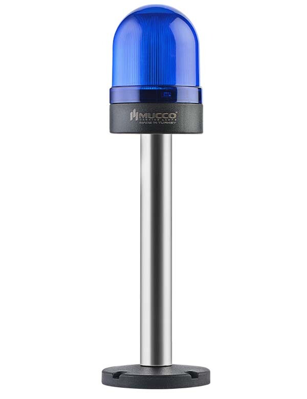 Flashing ø70 NUT.CONN.SIGNAL BEACON WITH BUZZ., 40-250V AC/DC., BLUE with 20cm EXT.TUBE