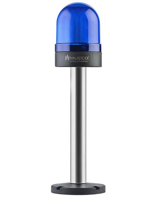 Vilkkuva ø70 NUT.CONN.SIGNAL BEACON WITH BUZZ., 40-250V AC/DC., SININEN 20cm EXT.TUBE:lla