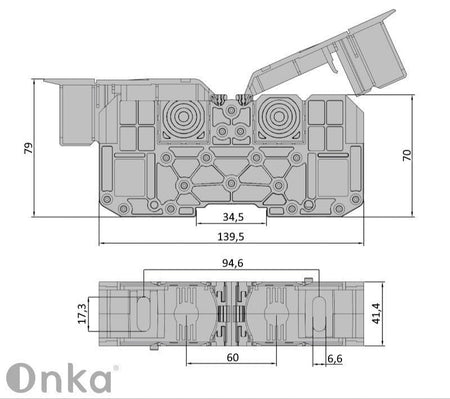 ONKA 120mm2 M10 Šroubová kolejnicová spojka svorkovnice terminál na DIN lištu s ochranným krytem, šedá, 1030073 Principal Elektrik