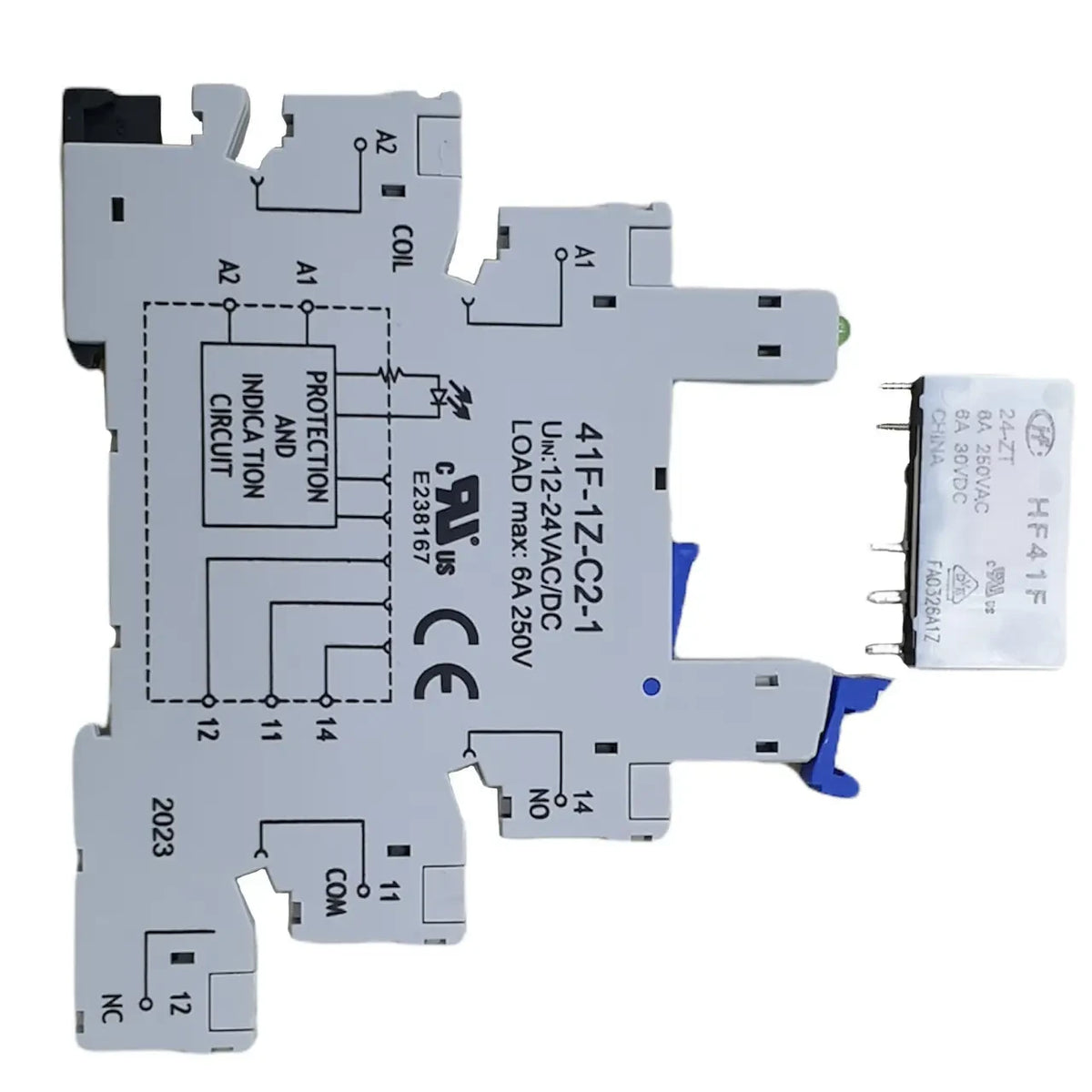 Separate auxiliary relay Relay module - socket + relay for din rail, 6 A, NO+NC