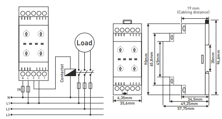 Monitoring/protection three-phase relay for overvoltage and undervoltage monitoring.