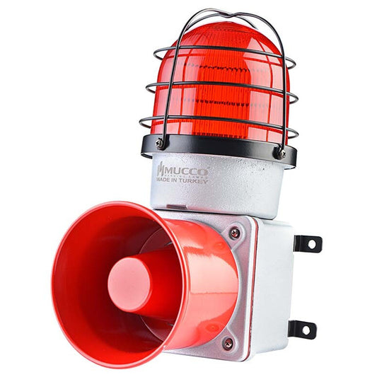 Metal casting of a siren/horn with a cage, a stroboscope in a cage