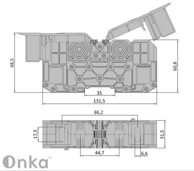 ONKA 95mm2 M8 ruuvikiskoliitin DIN-kiskoliitin suojakannella, harmaa, 1030059