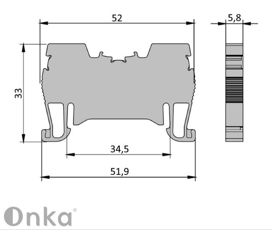 ONKA 2.5mm2 spring rail connector DIN rail connector 2-wire gray, 1020016