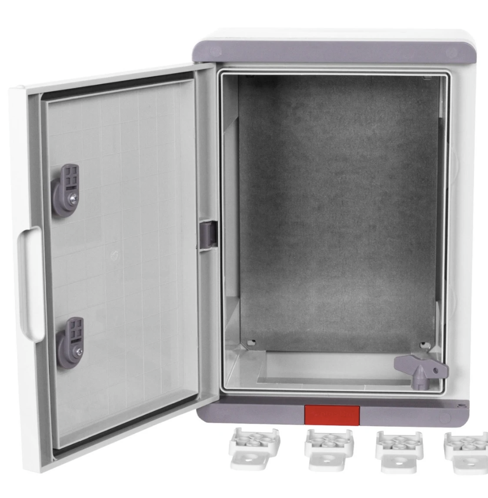 Plastic enclosure IP 67, with grey door, 350x250x150 mm.