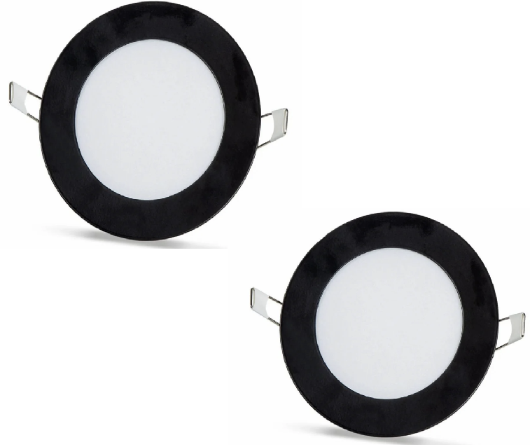 2 kpl - pyöreä LED-paneeli 6W / 540Lm kylmänvalkoinen musta kehys pyöreä upotettu (virtalähde sisältyy) 6500K YL10-0600-S